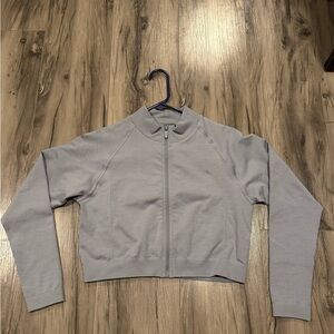 Alphalete Light Gray Cropped Zip-Up Jacket